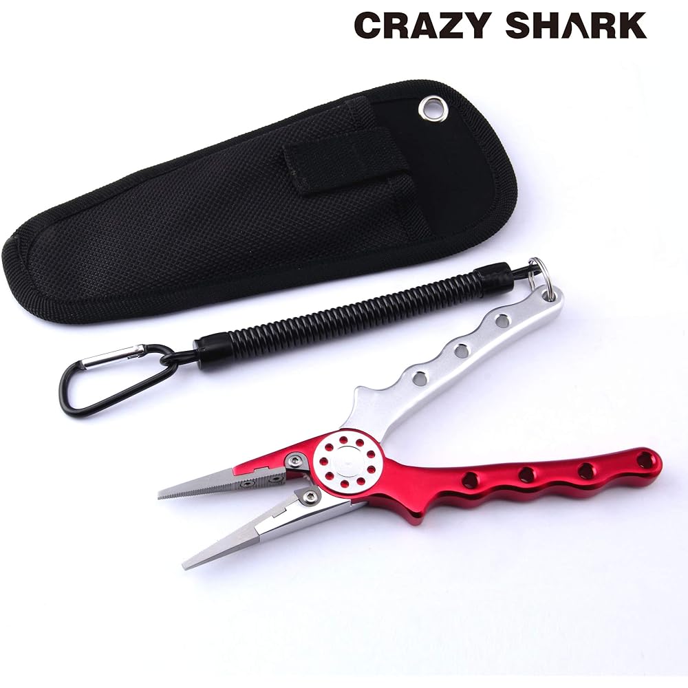 CRAZY SHARK Fishing Pliers, Fishing Pliers, Fishing Pliers, Needle Removal, Hook Removal, Ultra Lightweight, Multifunctional, Portable, Split Ring Pliers, Storage Case and Safety Rope Included