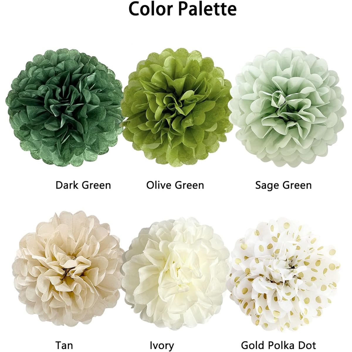 ANSOMO 20pcs Sage Green Tissue Paper Pom Poms Wedding Party Decorations Ivory Tan Boho Floral Birthday Baby Shower Wild Safari Jungle Botanical Green 14 12 10 6 inch Wall Hanging Decor Supplies