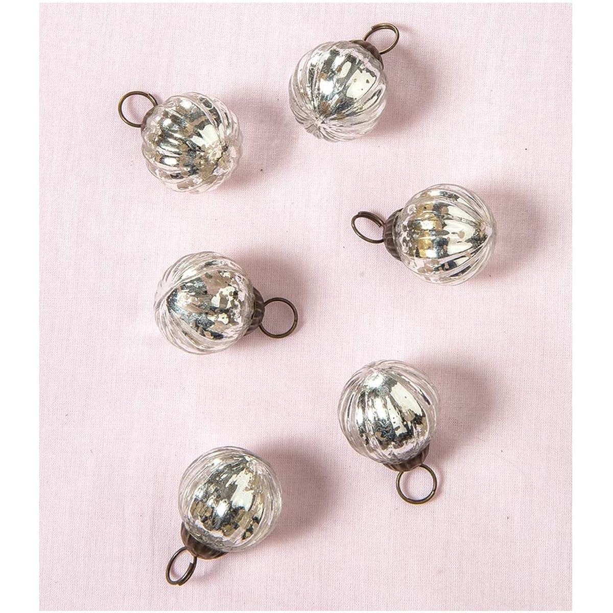 Luna Bazaar Gold Mona Mini Mercury Glass Ornament Set of 6 Silver OR193SV-6