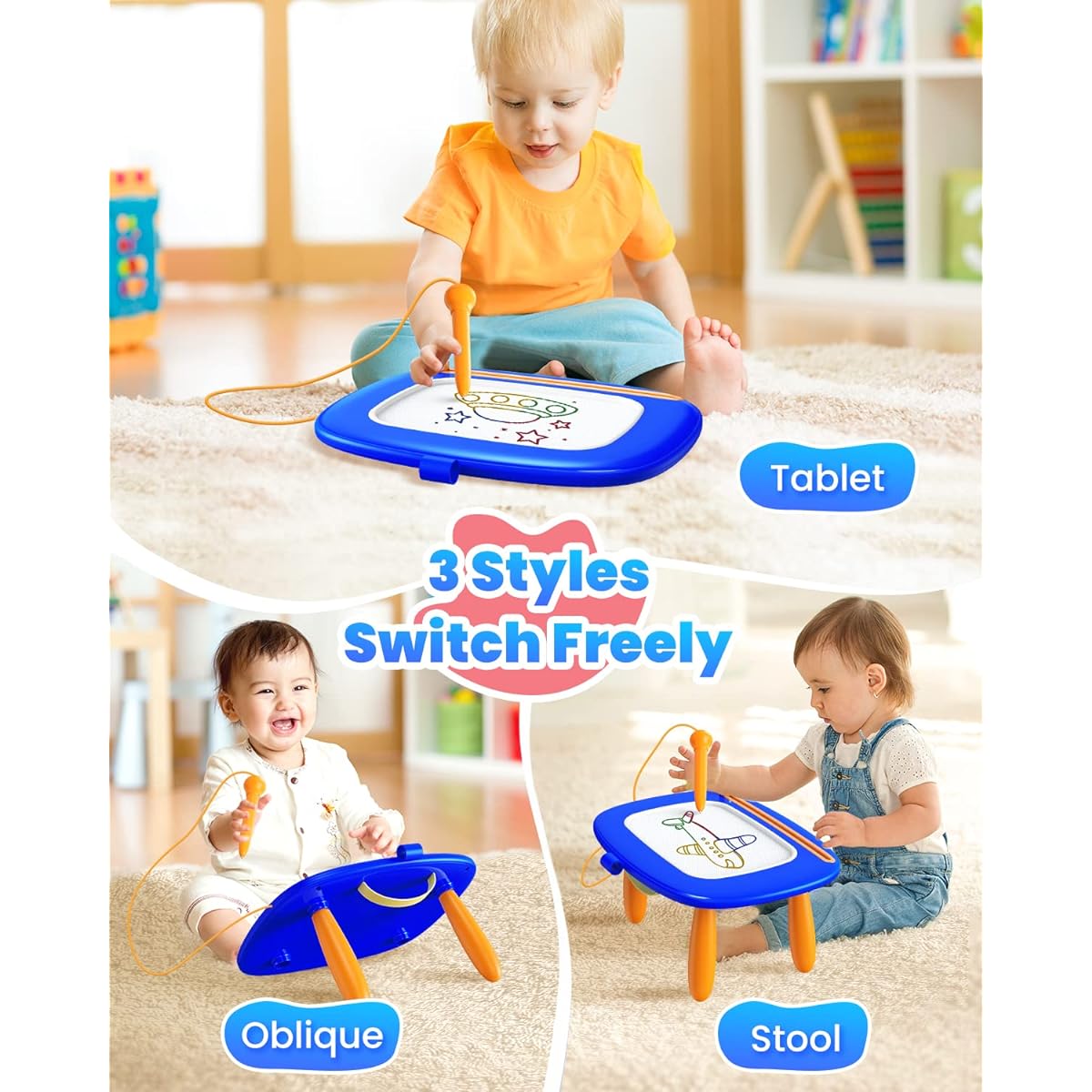 Seimome Magnetic Drawing Board Toddler 1-3 Boys Toys 1-2 Years Old Doodle Board Pad Toys for 1 2 3 Years Old Baby Kids Birthday Gift (Dark Blue)