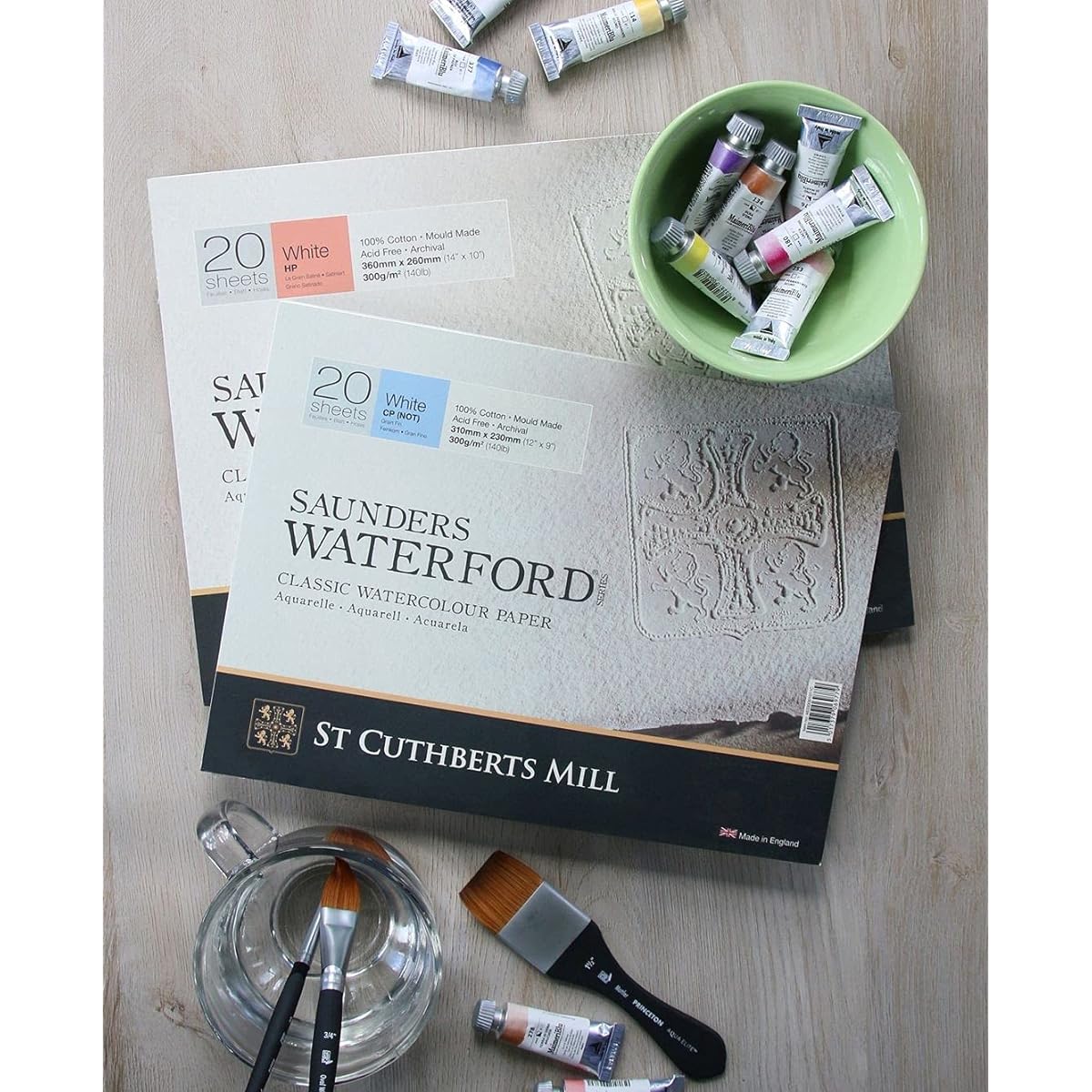 Saunders Waterford St. Cuthberts Mill Watercolour 300GSM Rough Natural White 36x26cm Paper Blocks 20 Sheets