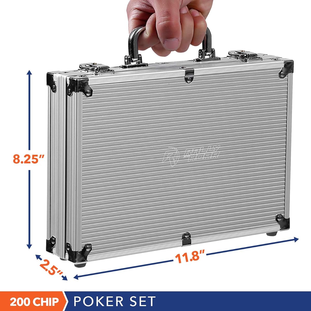 Rally & Roar Professional 200/300/500 Chips (11.5g) Poker Set with Case - 3 Options - Complete Poker Playing Game Set with Casino Style Chips, Cards, Dice, Aluminum Color Case and Key 200 Chips