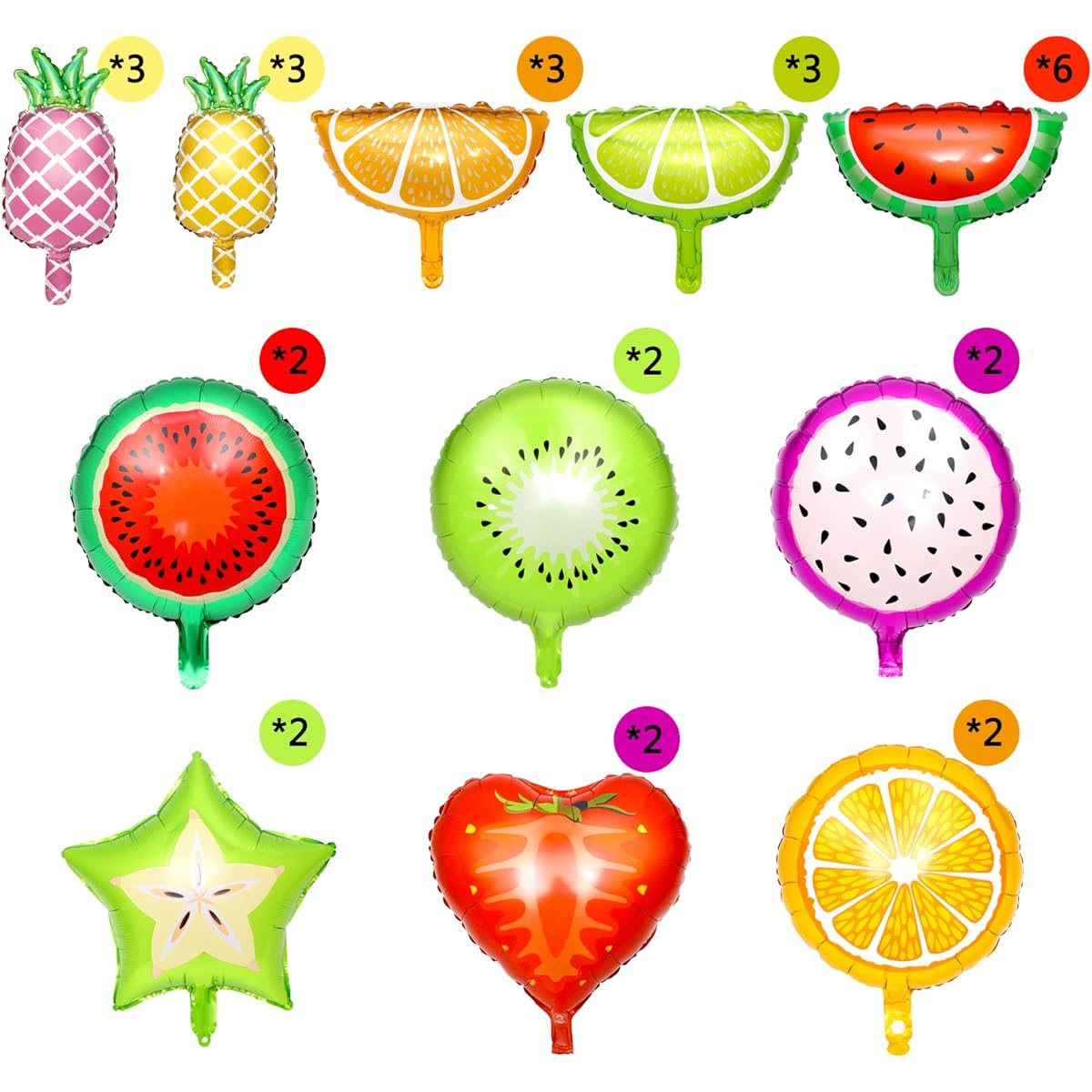 Fruit Balloons, Fruit Aluminum Foil Balloons, 30pcs Tutti Frutti Party Decorations, Tropical Fruit Balloons for Birthday Fruit Theme Party Decor, 2 Sizes