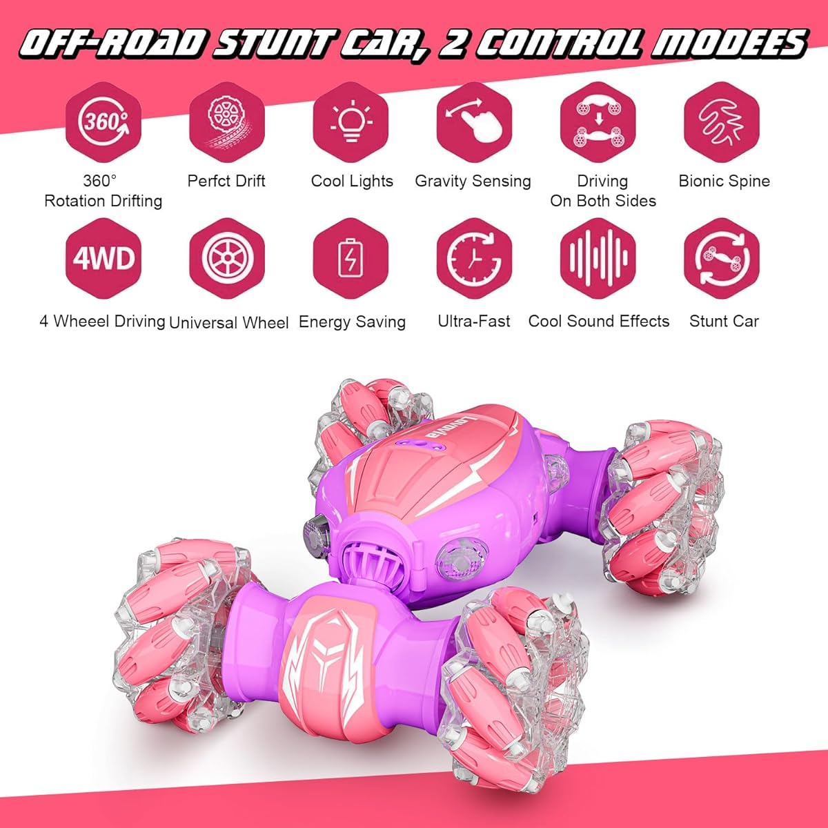 Lovovia Gesture RC Car Toys for Kids 6-12 4WD Remote Control Drift Hand Control 360° Rotation Off-Road Car with Cool Lights and Music Birthday Christmas Toy Gift