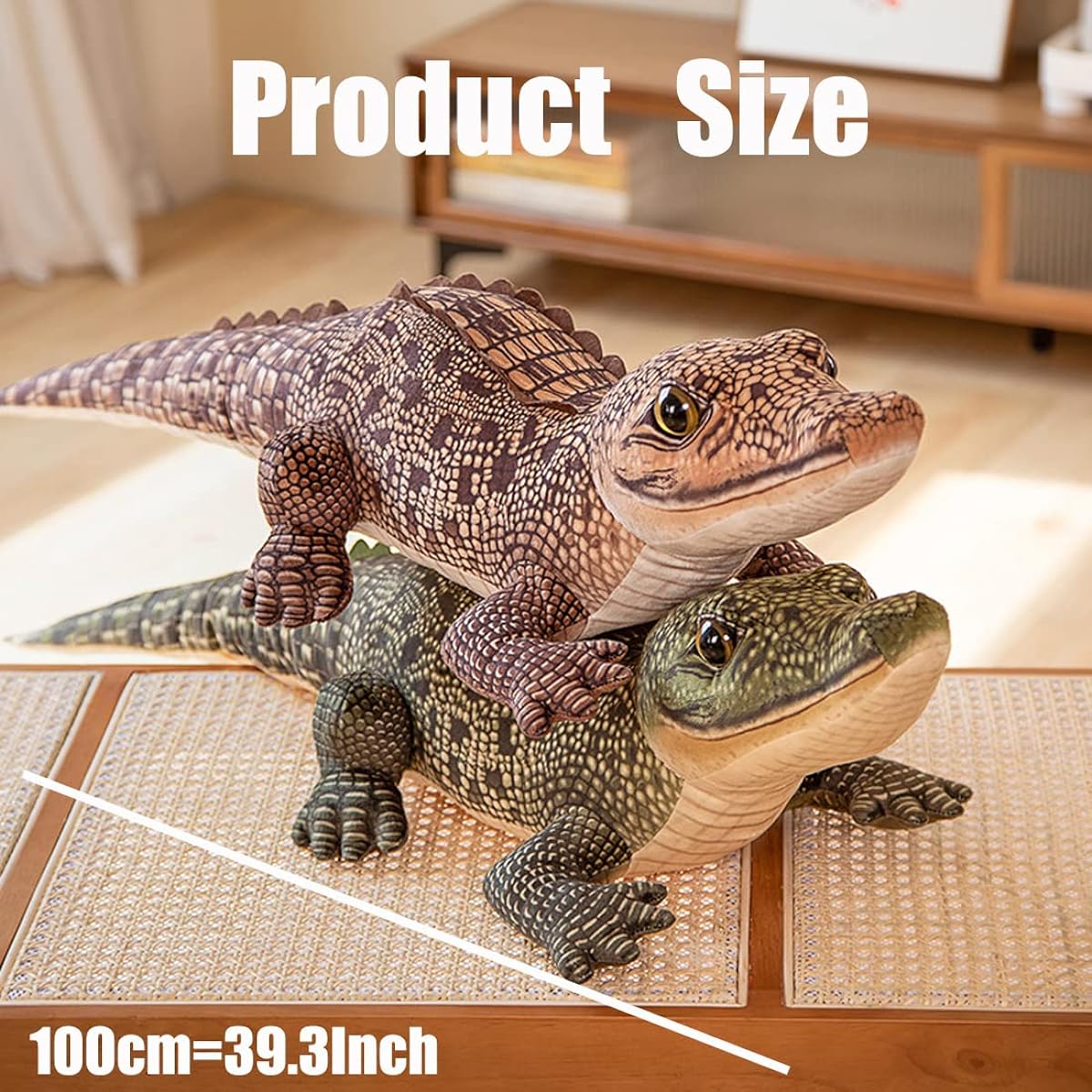 ELAINREN 100cm Lifelike Crocodile Large Plush Pillow Super Soft Crocodile Stuffed Toy Realistic Giant Gator Shape Stuffed Animal Sleeping Pillow Home Decoration Gift