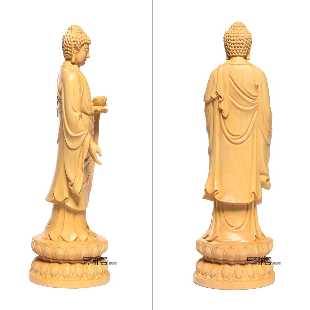 Hanrou Art Sculpture Buddha Statue Shakyamuni Nyorai Standing Statue Wood Carving Ornament TheChanger Buddhist Altar Statue Pray to Harm Good Quality Natural Boxwood Wood Carving (Height 23cm x Width 7cm x Depth 7cm)