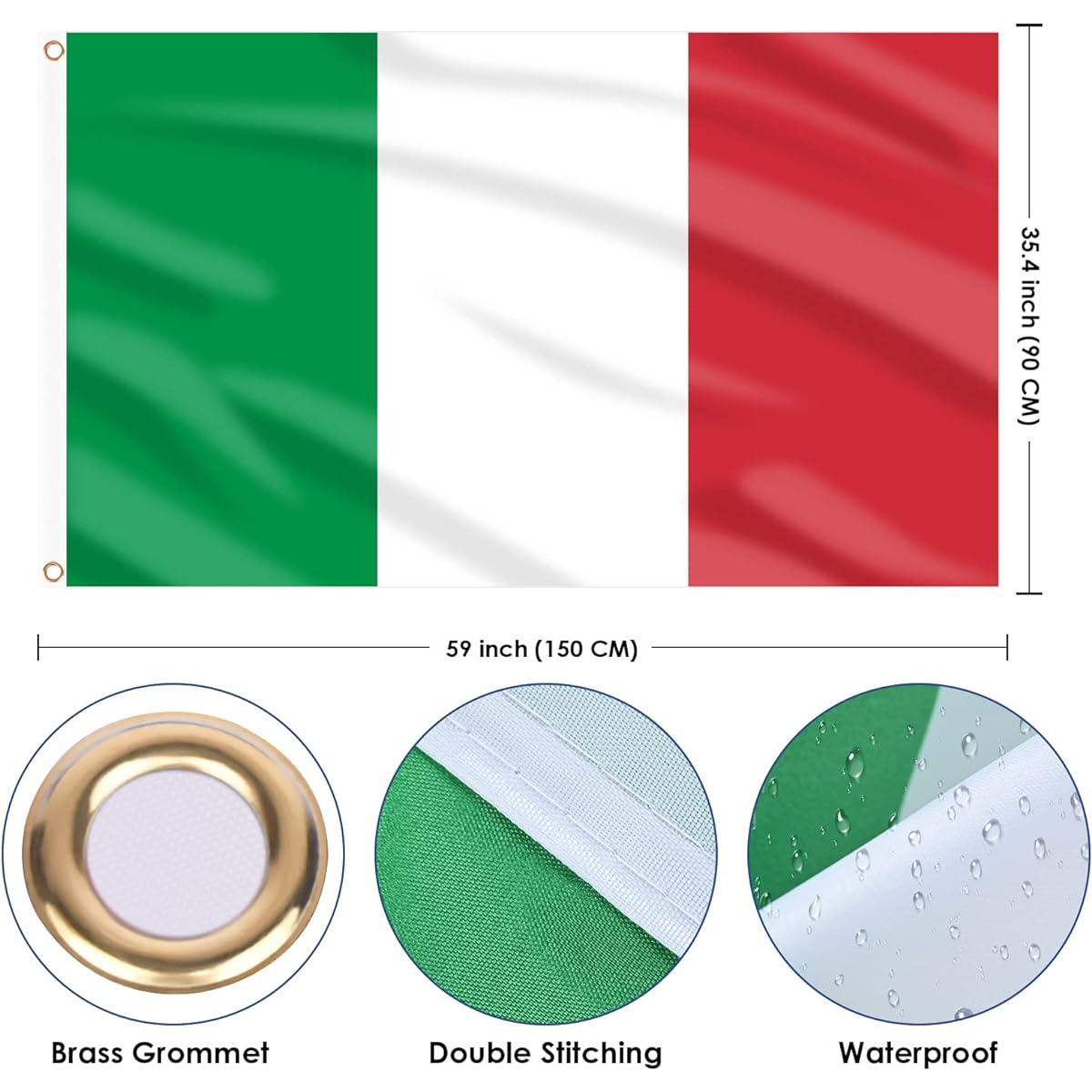 AhfuLife Italian Flag 5ft x 3ft 1/2/4pcs Large Flags - Double Sided with Brass Eyelets for Celebration Football Events Home Decorations (2pcs-N)