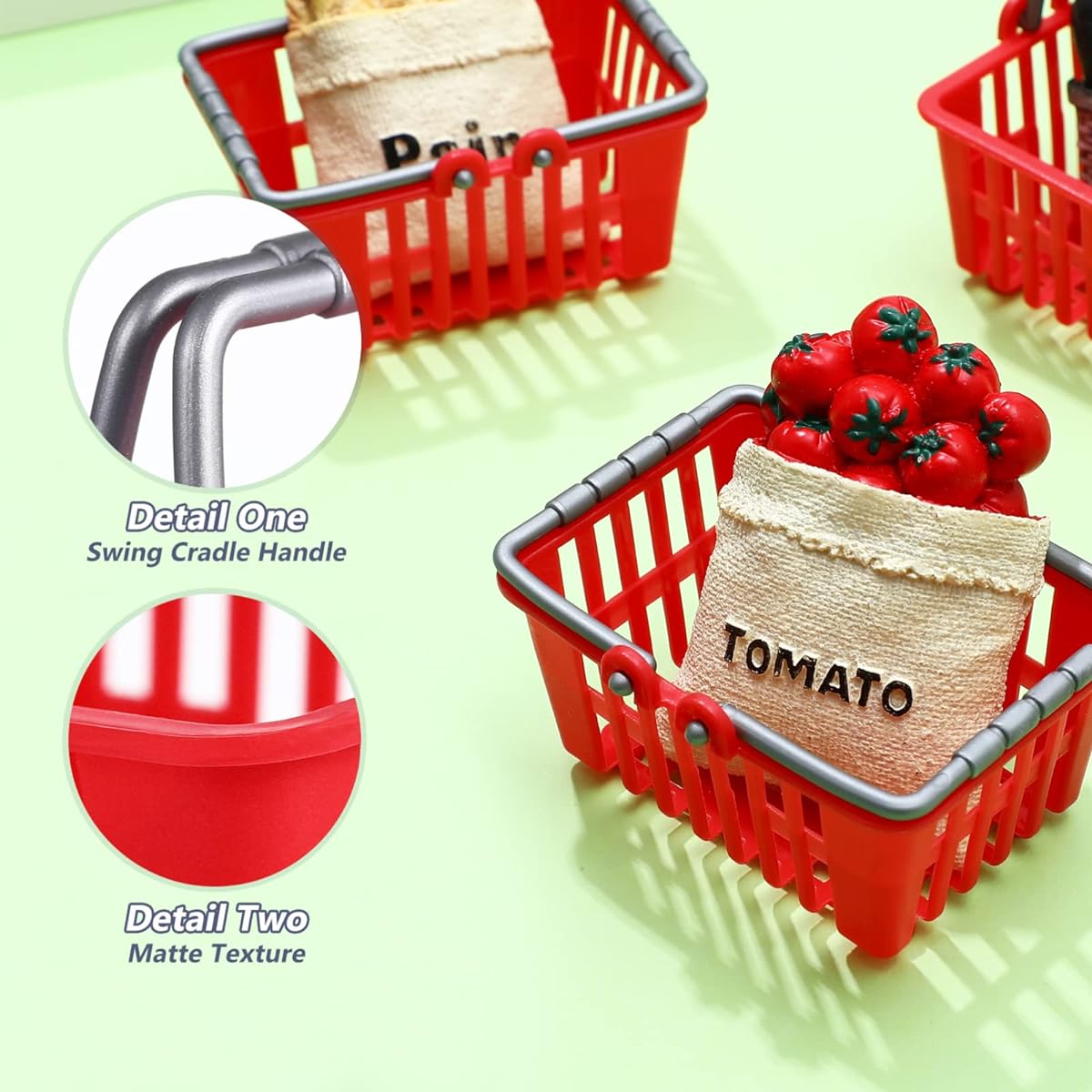 NUOBESTY Mini Supermarket Basket 20 Pieces Small Shopping Basket Plastic Shopping Cart Grocery Basket with Handle Dollhouse Kitchen Storage Ornament (Red and White)
