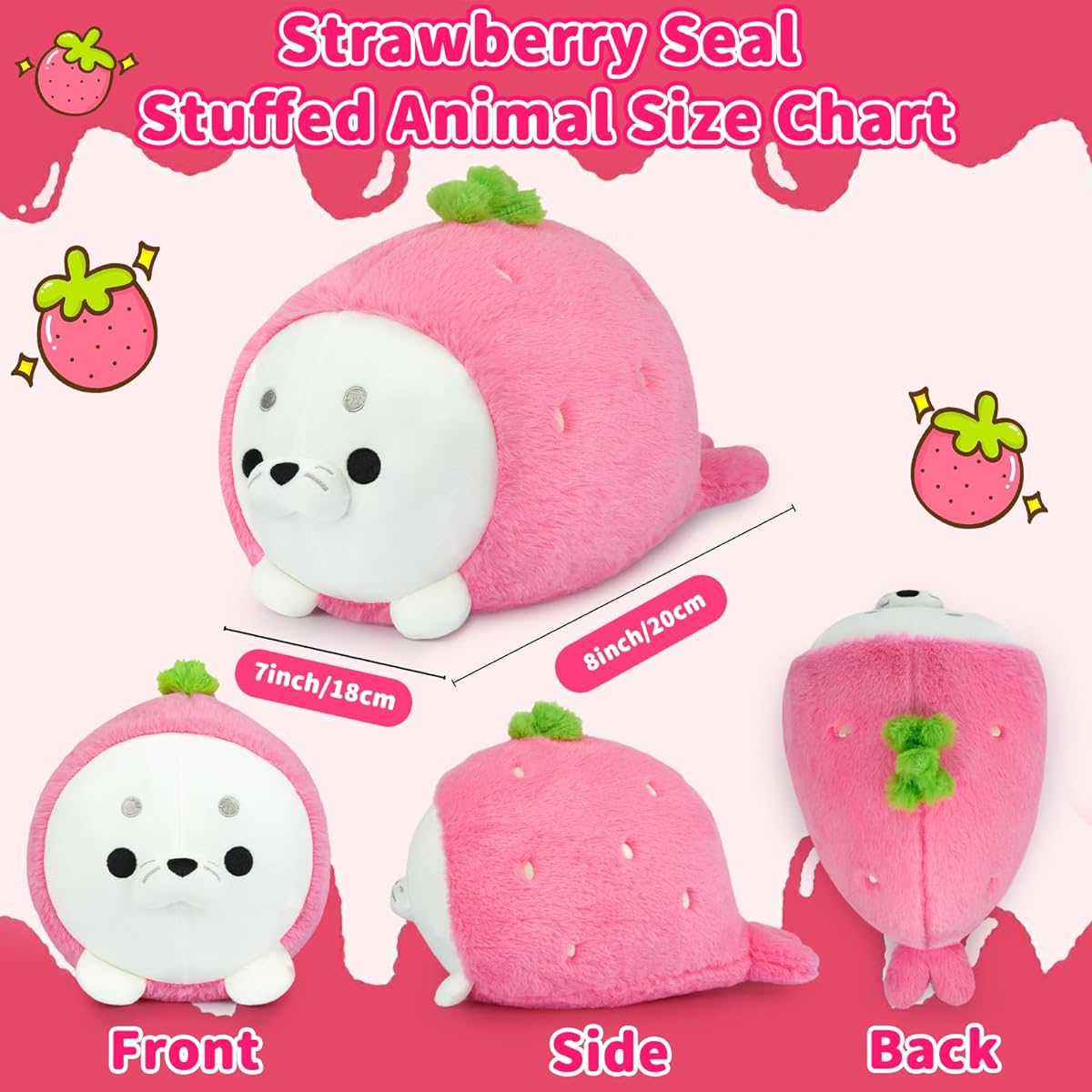 Hkojewp Cute Seal Plush Pillow Strawberry Seal Plush Soft Seal Pillow Chubby Seal Stuffed Animal Toy Doll for Kids Girlfriend Boys (13 inch)