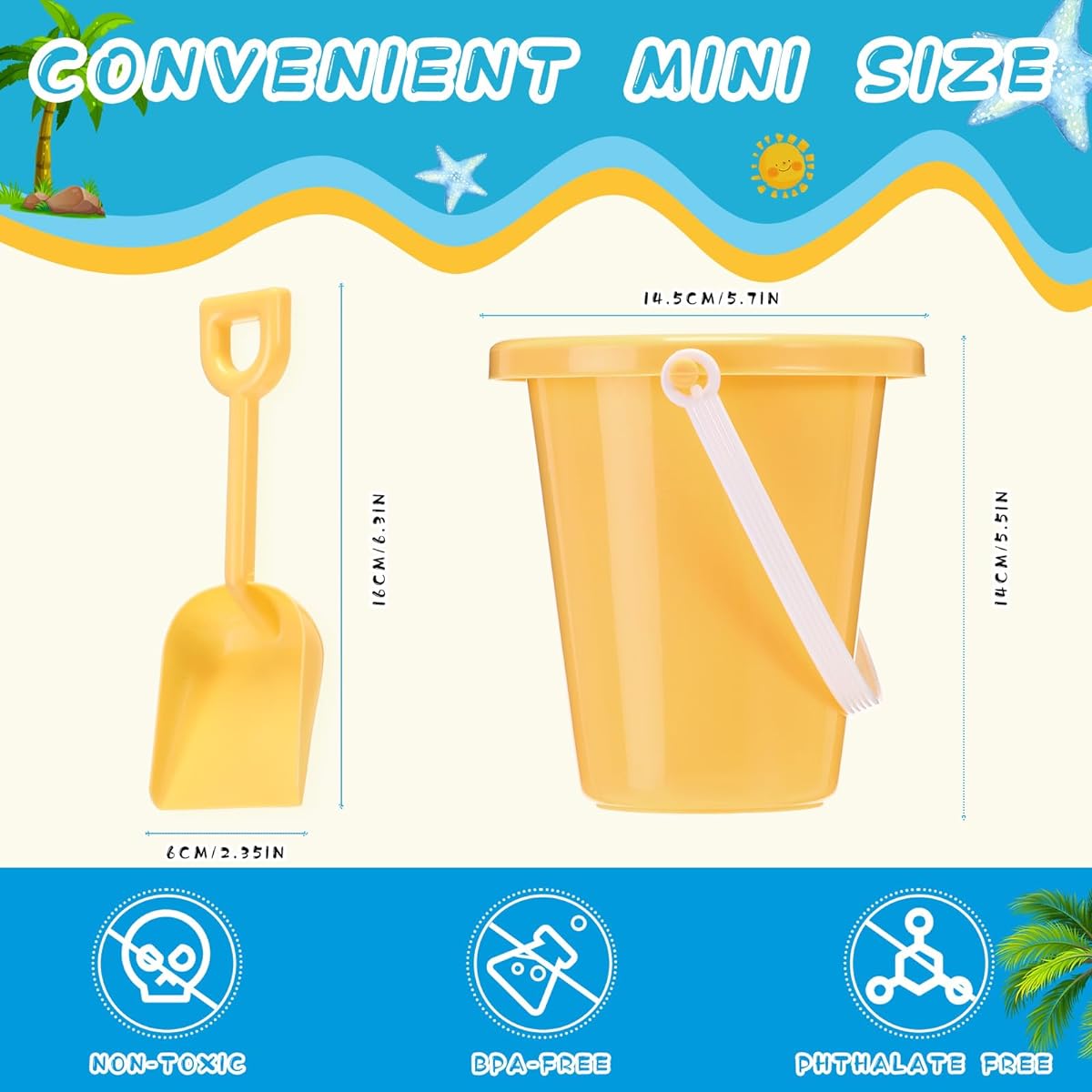 Silipull 36 Sets Sand Buckets and Shovels for Kids, 5.5 Inch Beach Buckets with Handles, Plastic Beach Shovel, Kids Sandbox Accessories for Toddlers, Sandcastle Molds for Kids Summer Outdoor Party Supplies