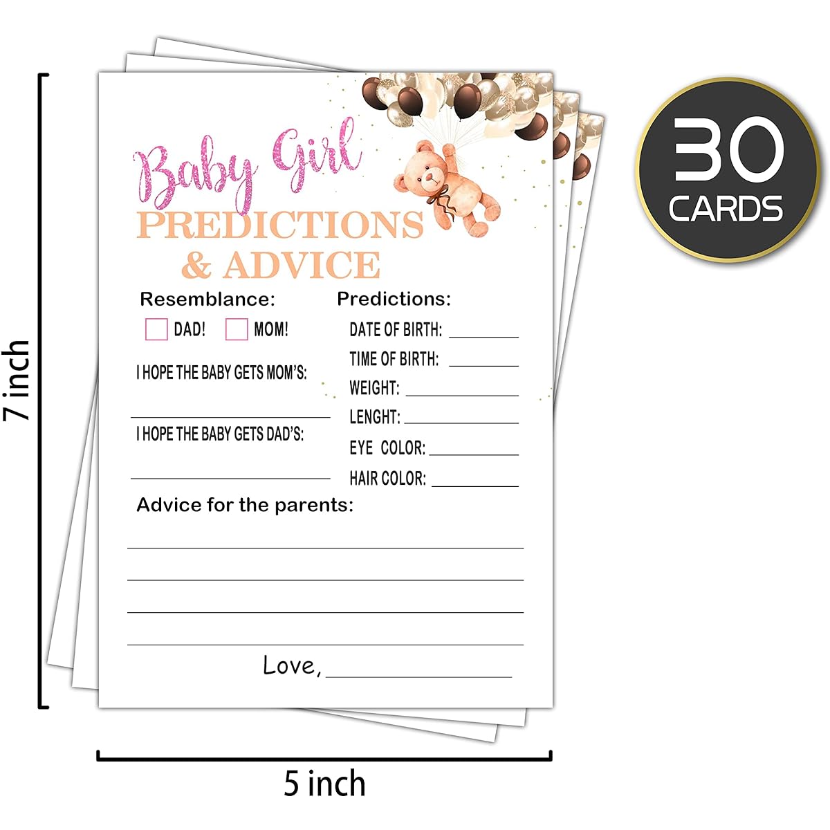 Baby Girl Prediction & Advice Baby Shower, Little Bear Predict Newborn Kids Game, New Parents Message Advice Book Mommy Daddy to Be Favors Party Favors Supplies Decorations-30 Game Cards(bb012-yx15)