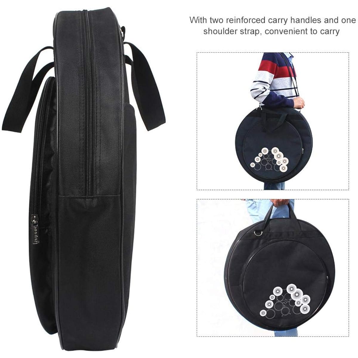21" Portable Cymbal Bag Durable Cymbal Bag Three Pocket Design Detachable Divided Shoulder Strap