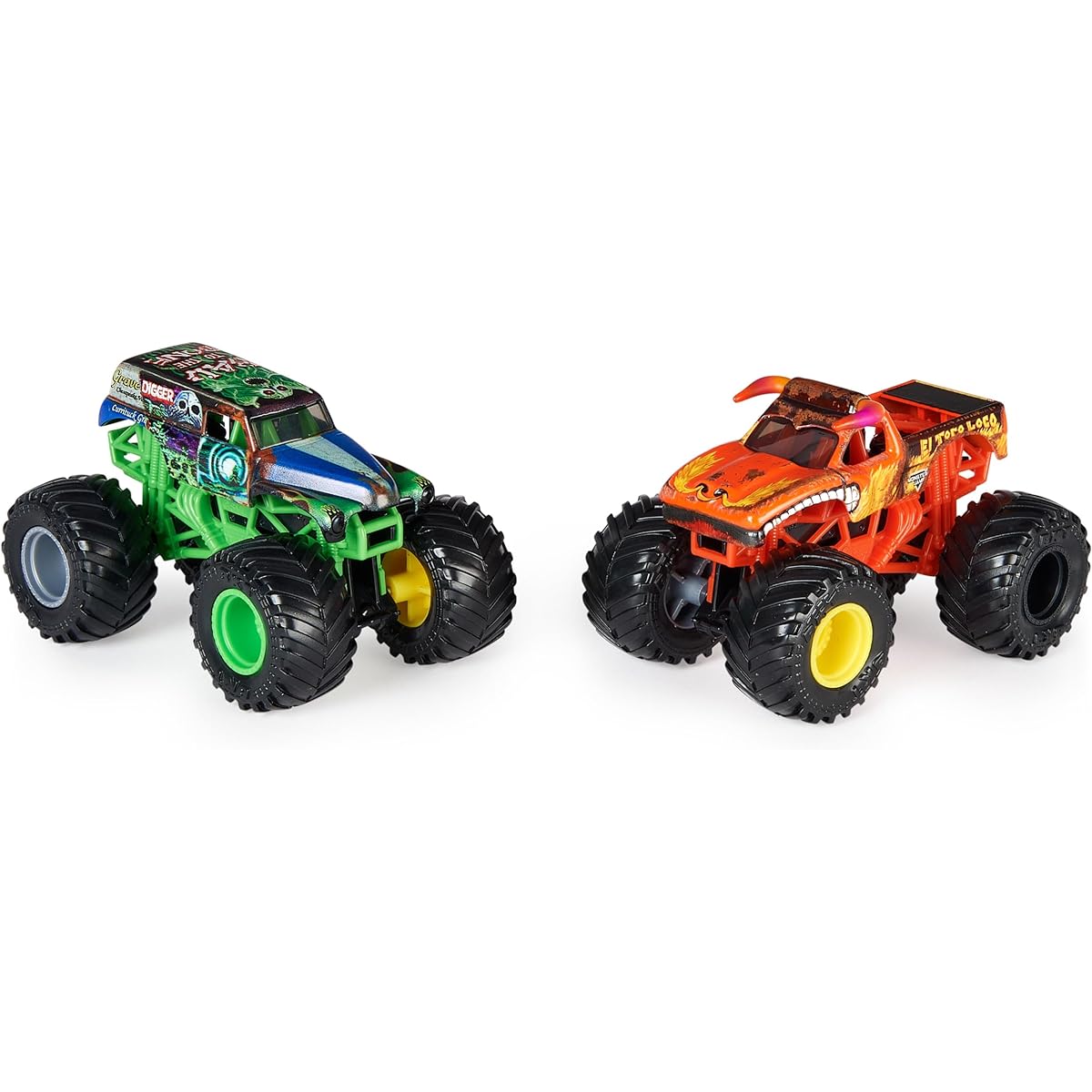 Monster Jam, Official Grave Digger vs. El Toro Loco Diecast Monster Truck, 1:64 Scale, Kids Toys for Boys Ages 3 and Up