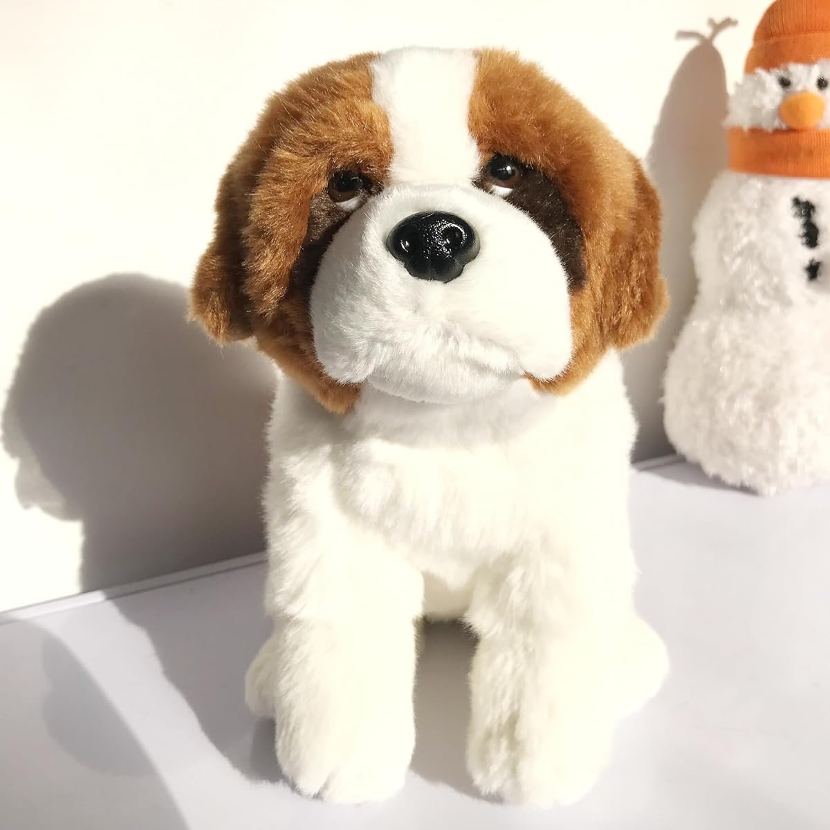 JIANEEXSQ 12" Realistic St. Bernard Dog Plush Toy Lifelike Siberian Dog Model Stuffed Animal Kids Birthday Gift (10" St. Bernard)
