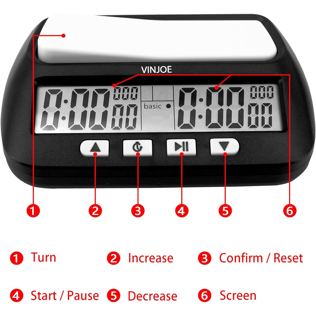 VINJOE Chess Clock Digital Chess Timer Professional for Board Games Portable Digital Chess Clock & Game Timer Basic Bonus Delay Positive Time Perfect Christmas Gift