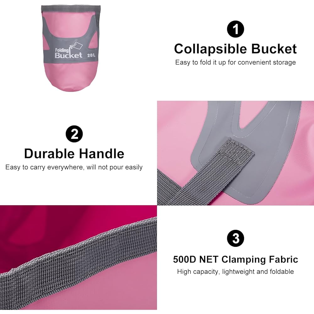 PATIKIL 5.3 Gallon 20L Collapsible Bucket Portable Collapsible Water Storage Container Basin for Outdoor Travel Camping Fishing Light Pink