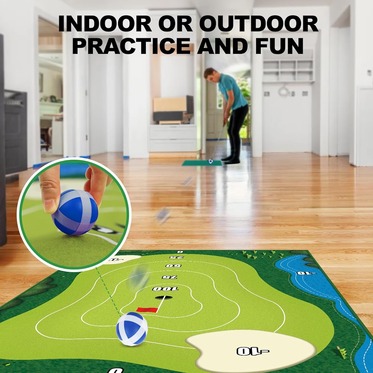 TOY Life Chipping Golf Practice Mat Golf Game Training Mat Indoor Outdoor Game for Adults Family Kids Outdoor Play Equipment Stick Tip Golf Set Backyard Game (Patented)