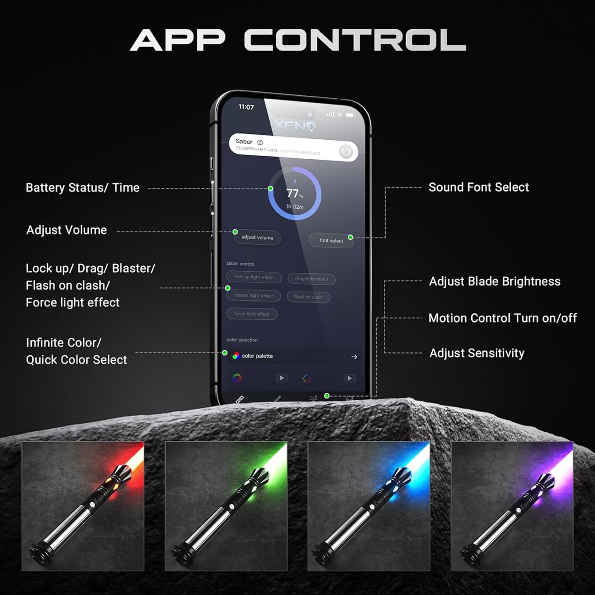 DAMIENSABER Upgraded Xenopixel 3.0 Lightsaber, Smooth Swing Sensitive Motion Control Lightsaber 34 Sound Fonts Infinite Color Change, Dueling Lightsaber Gift for Adults, Aluminum Hilt
