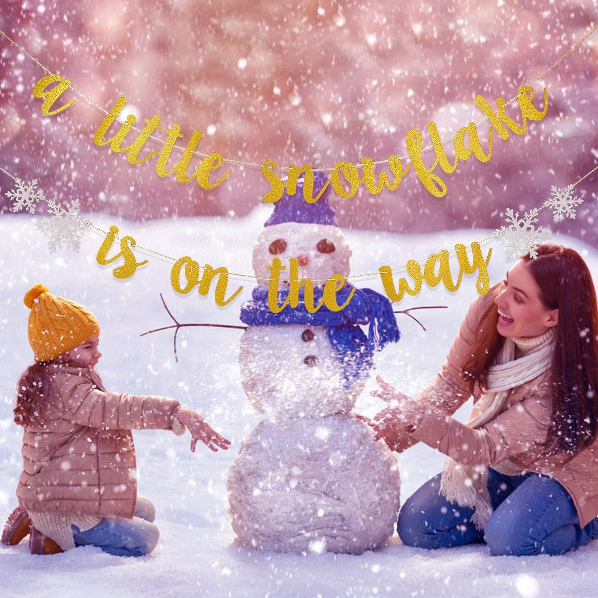 A Little Snowflake Is On The Way Banner Gold Glitter - Christmas Baby Shower Decorations Winter Baby Shower Decorations Baby It's Cold Outside Decor Christmas Baby Shower Shower