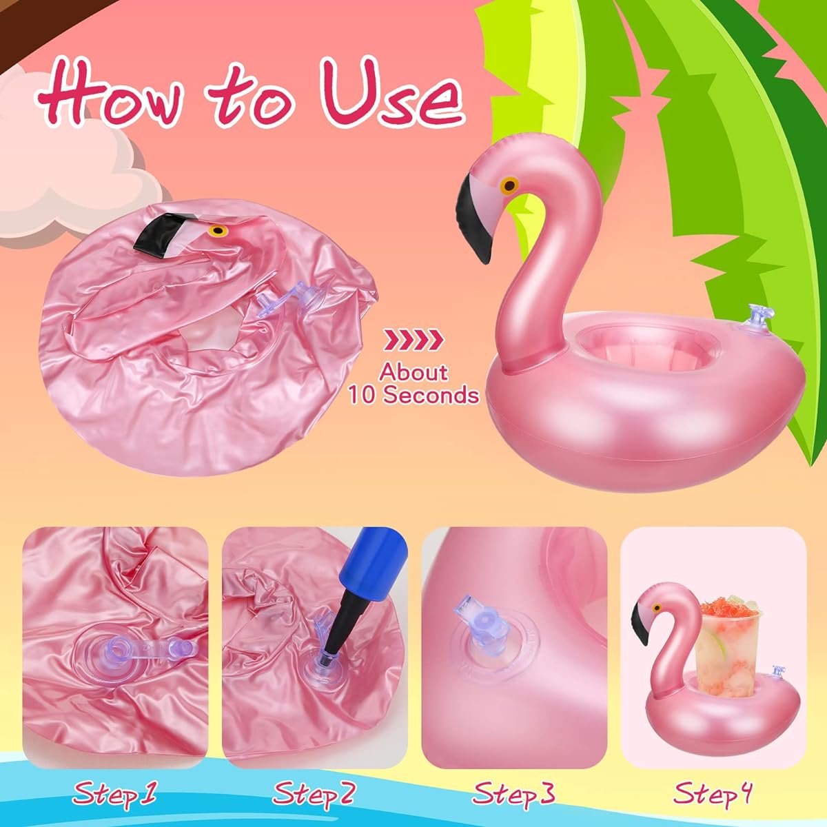 100pcs Inflatable Drink Holders Flamingo Drink Floats Mini Drink Floats Floating Drink Holders Flamingo Inflatable Coasters with Pump Cylinder for Kids Adults Bath Swim Pool Party (Rose Gold)
