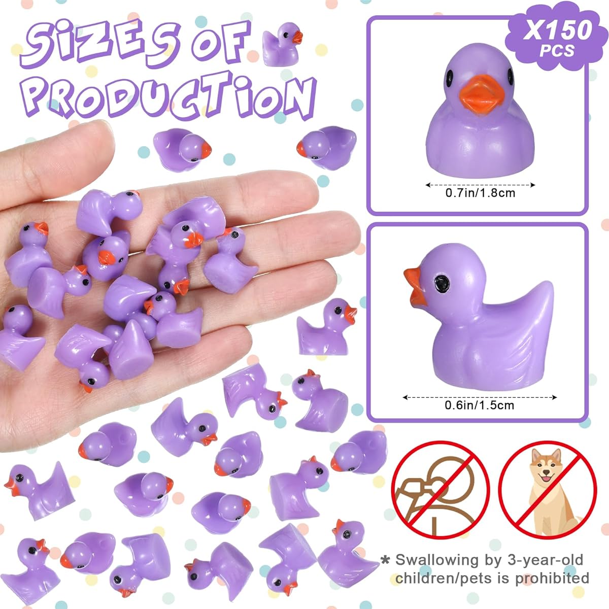 MiniInflat 150pcs Mini Resin Ducks Miniature Ducks Small Ducks for Home Prank Game Micro Landscape Aquarium Dollhouse Ornaments Mini Ducks DIY Terrarium Handmade School (Purple)