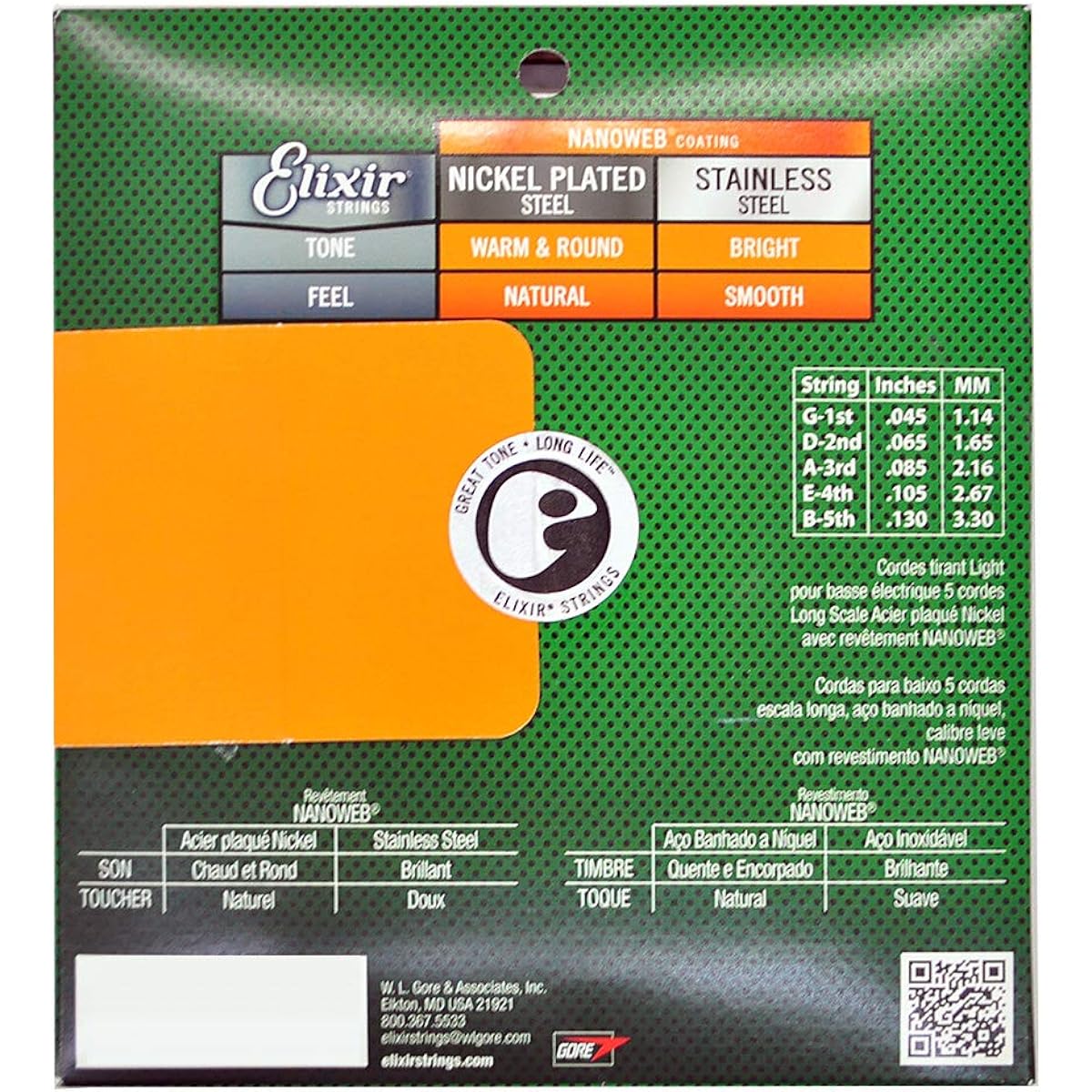 ELIXIR Bass String NANOWEB Light Long Scale #14202 5 String Electric Bass String