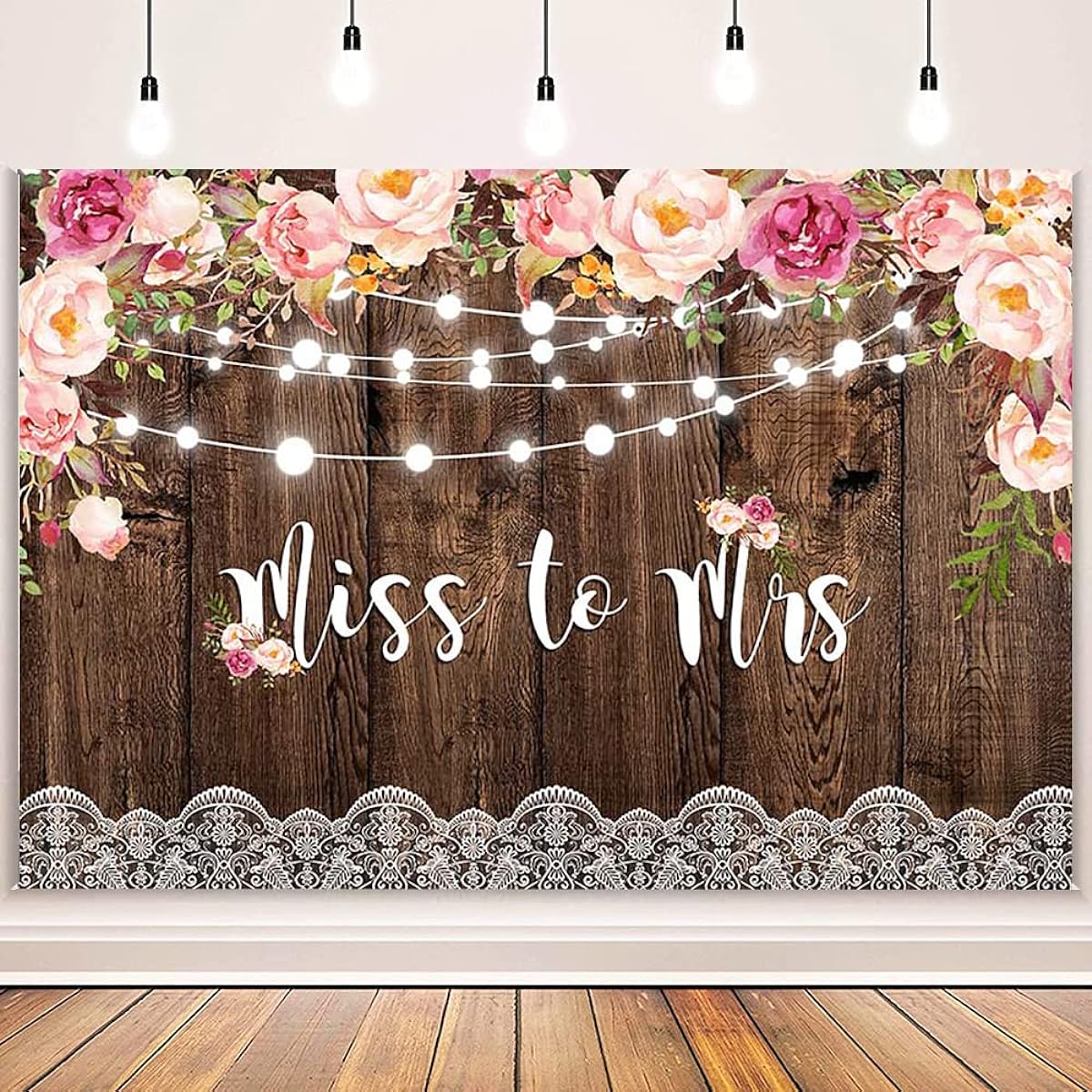 AIBIIN Rustic Floral Wood Bridal Shower Decorations Backdrop Miss To Mrs Backdrop Banner Wedding Bride To Be Engagement Backdrop Banner Decoration Supplies Props for Photography Vinyl 7x5ft
