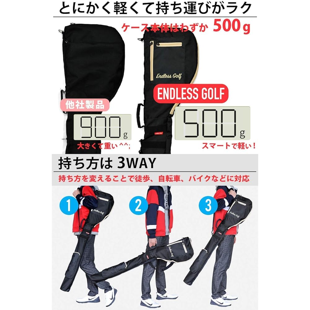 ENDLESS GOLF Golf Club Case Holds Up to 8 Clubs (Lightweight/Large Capacity/Compact Storage) 3 Pockets Folding Shoulder Practice Golf Bag Golf Case Soft Case for Opening Short Course Men's Women's