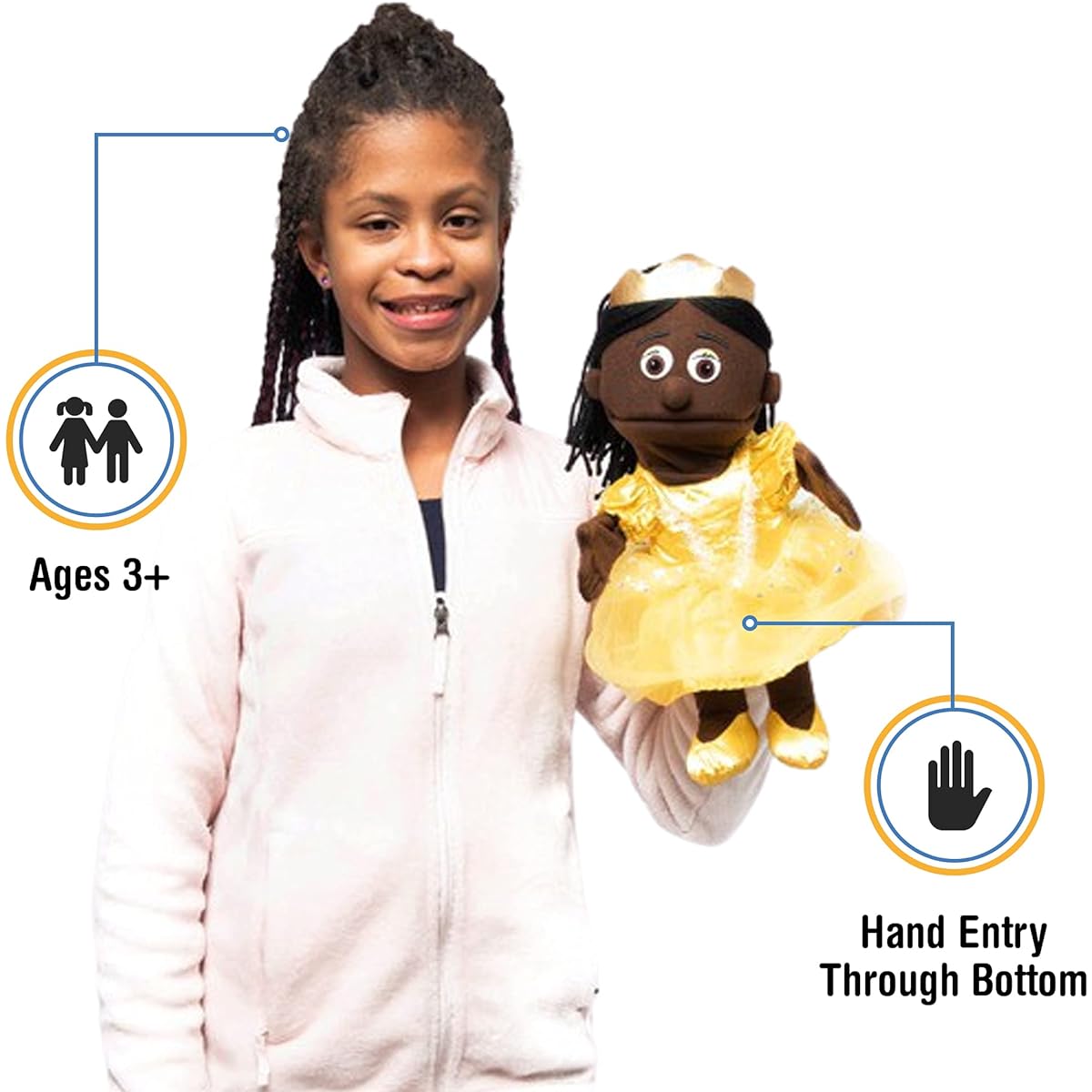 36cm Princess, Black Girl, Hand Puppet