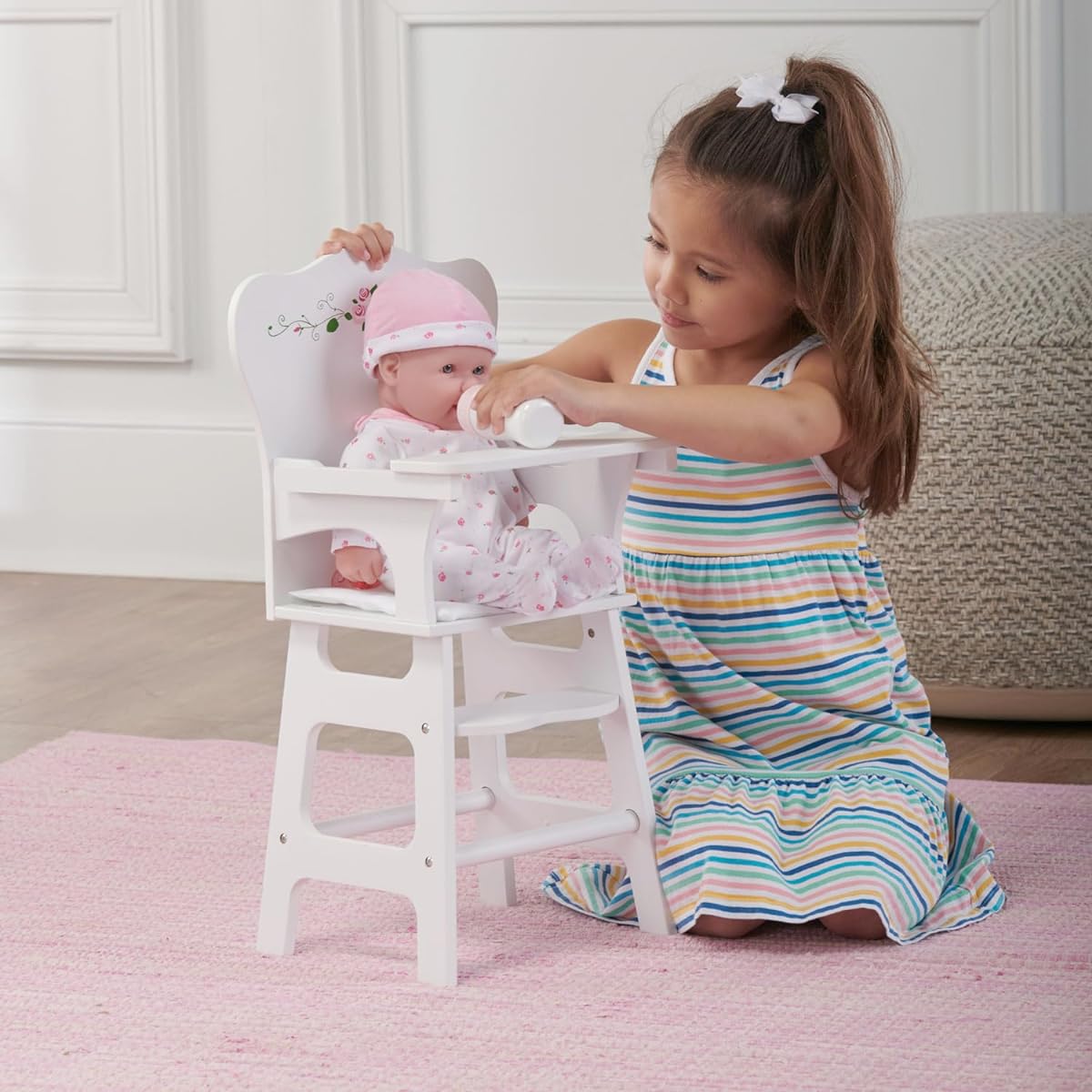 Badger Basket White Rose Doll High Chair (Fits American Girl Dolls) White