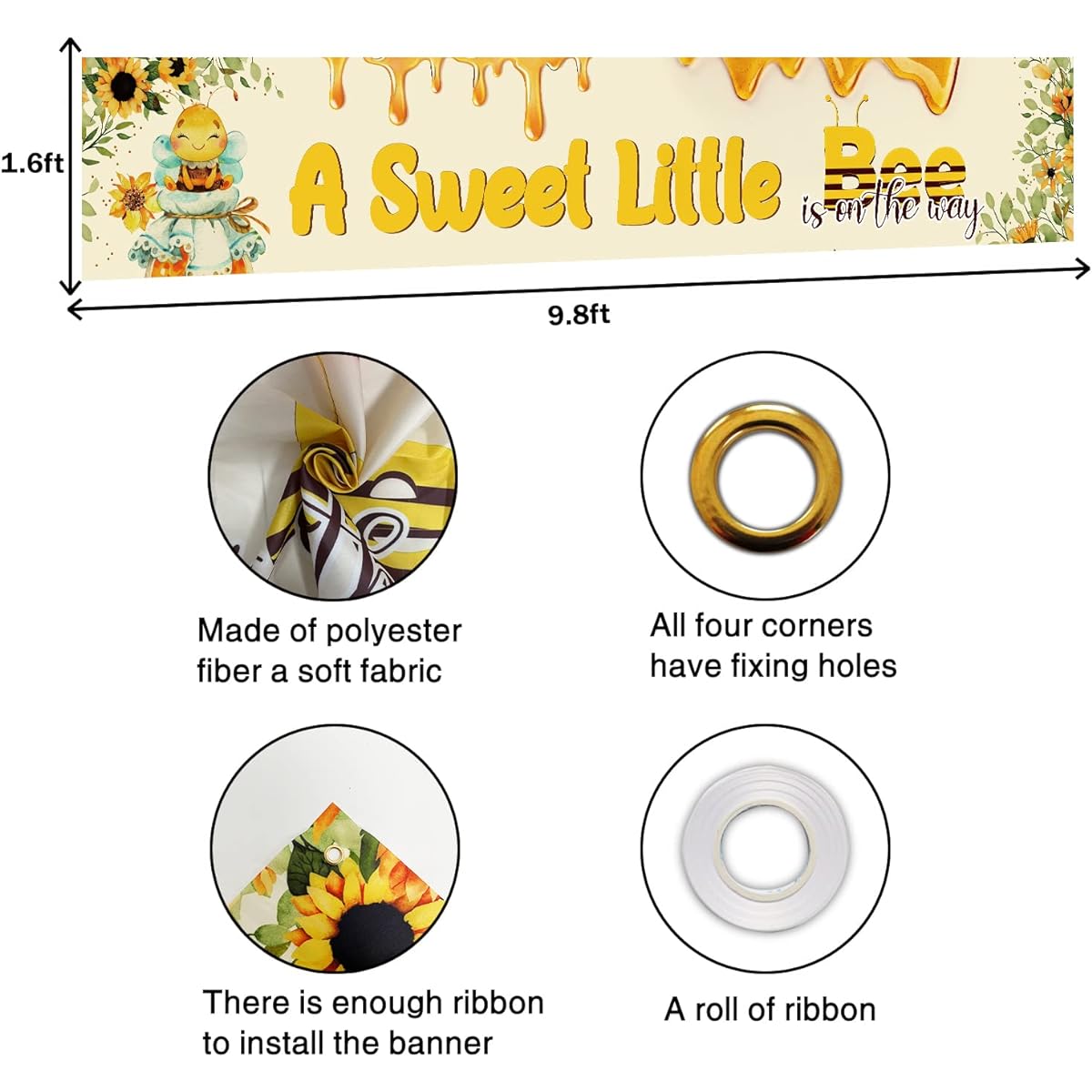 WPCTYQ A Sweet Little Bee Is On The Way Large Banner, Welcome Baby Banner, Spring Baby Shower Banner, Honeycomb Bee Party Decorations, Sweet as Bee Lawn Sign Yard Banner, Newborn Indoor Outdoor Decor, 9.8x1.6ft