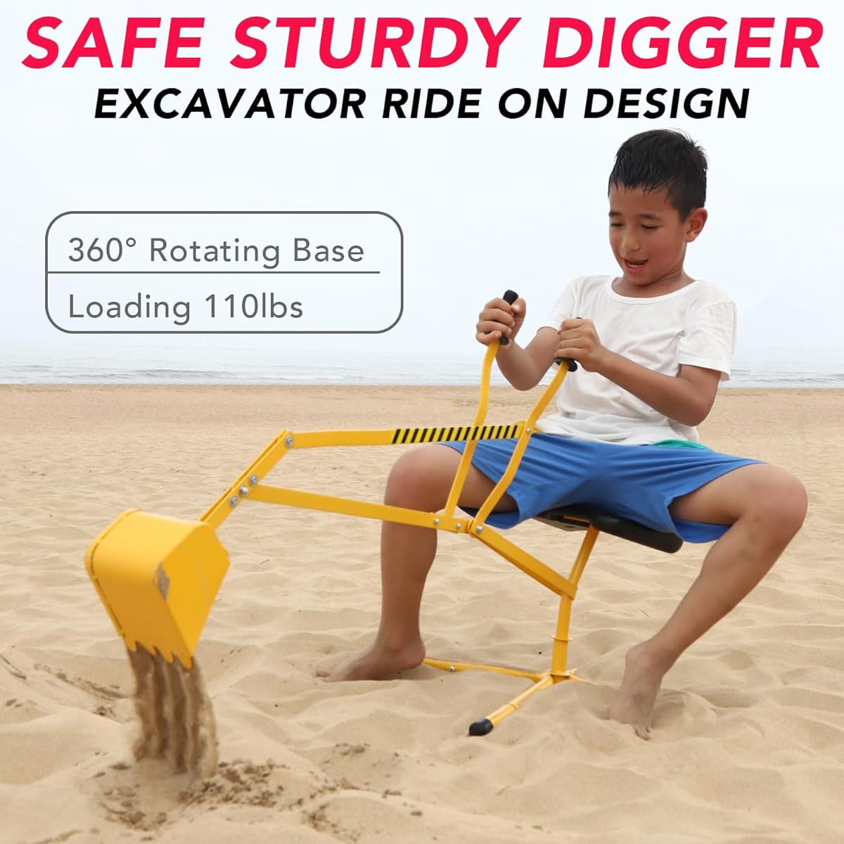 JumpTastic Sand Digger Sandbox Digger Toy with 360° Swivel Base, Sturdy and Stable Steel Frame Construction, Metal Bucket, Excavator for Kids, Digging Machine, Excavator Vehicle, Perfect for Sandbox, Beach, Snow