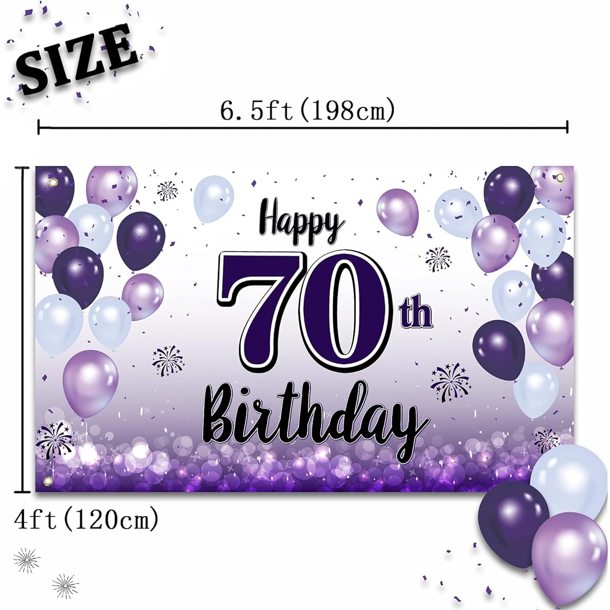 LASKYER Happy 70th Birthday Purple Large Banner - Cheers to 70th Birthday Home Wall Photo Prop Backdrop 70th Birthday Party Decorations