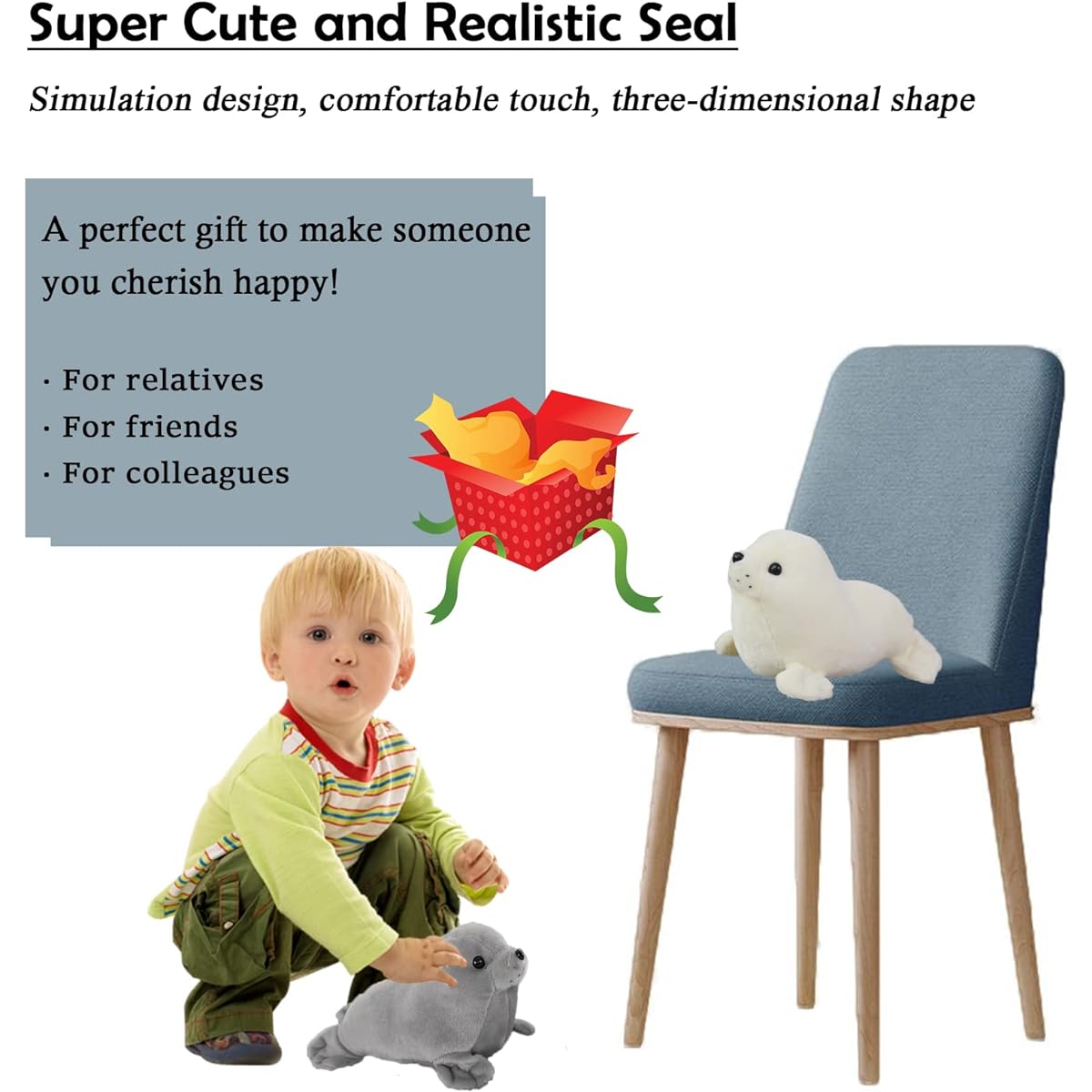 Seal Stuffed Animal Gray Cute Toy Pillow Kawaii Doll for Kids 9 Inch