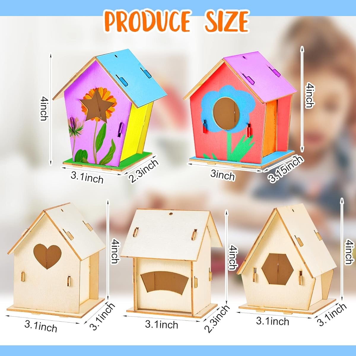 Juexica 30 Pieces Wooden Birdhouses, Unfinished Wooden Birdhouses, Arts & Crafts Kit, Wooden Birdhouses for Painting, DIY Crafts for Kids