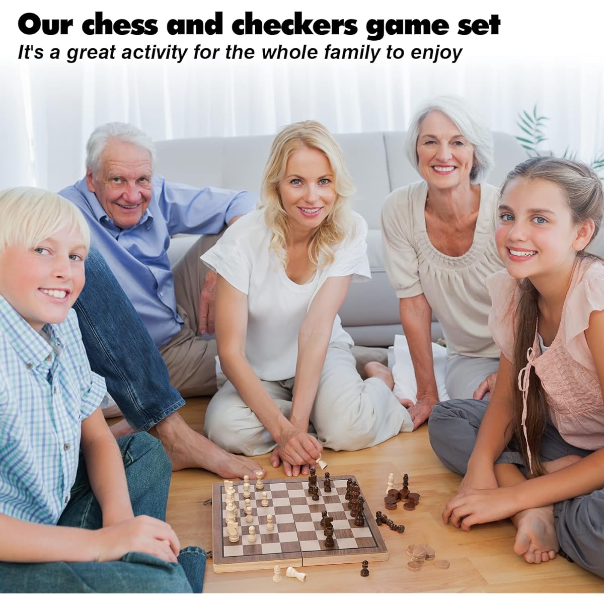 15" Chess and Checkers Game Set - Unique Chess Gift for Kids and Adults. Sturdy wooden pieces, polished wooden board. Chess introduces strategy and problem solving. Family Game Night Activity