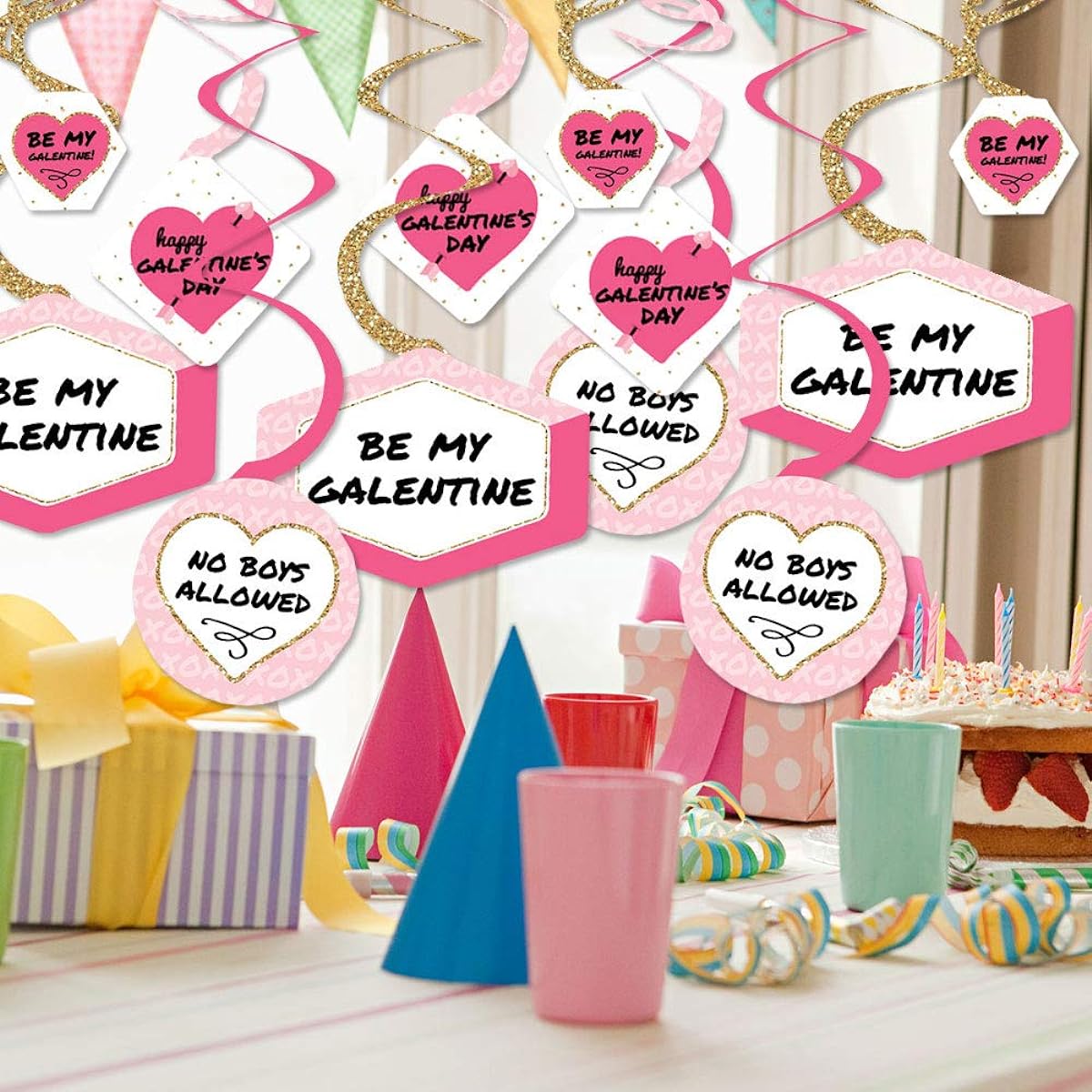 Big Dot of Happiness Be My Galentine – Galentine & Valentine's Day Party Hanging Decorations Swirls – Set of 40