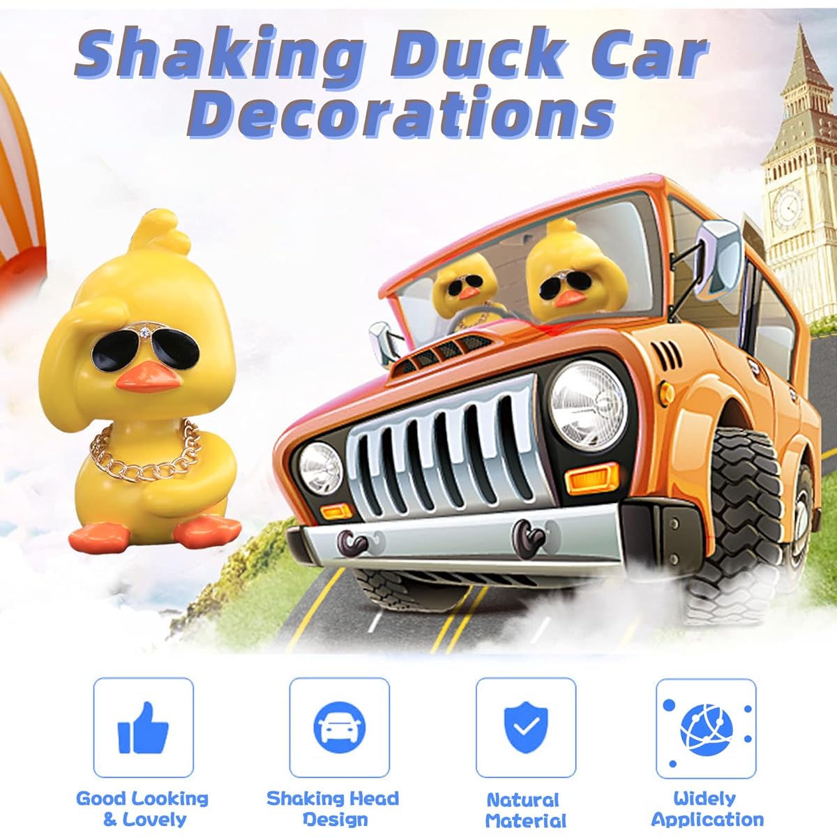 wonuu Yellow Duck Toy Car Ornament Cute Duck Dashboard Decoration Cool Wagging Head Doll