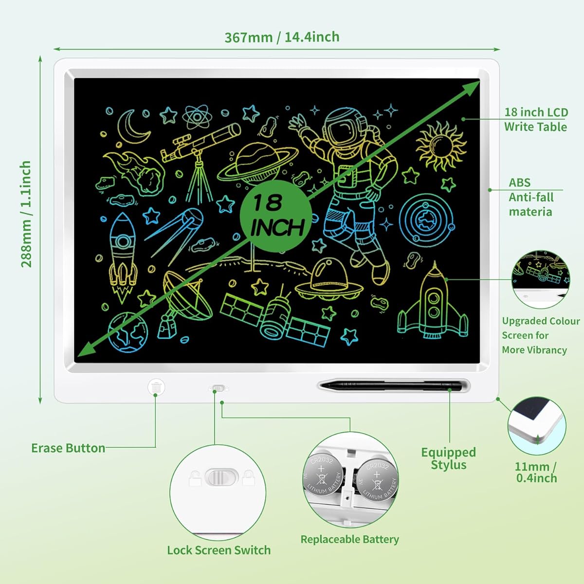 surekuo LCD Writing Tablet, 18" Colorful Doodle Board Erasable LCD Writing Tablet for Kids Homeschool Program for 3-12 Year Olds and Adults