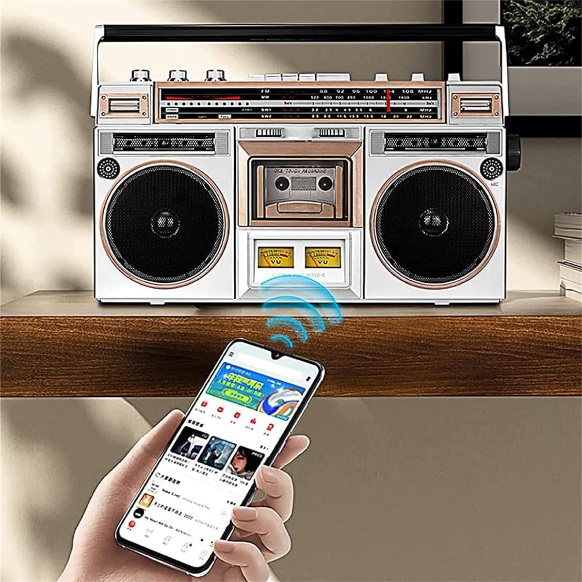 Retro Bluetooth Boombox Cassette Player, 80s Style Boombox CD Cassette Tape Player Radio, Fm and Dab+ Radio, Cassette Recorder Usb Recording, Support SD/USB Input