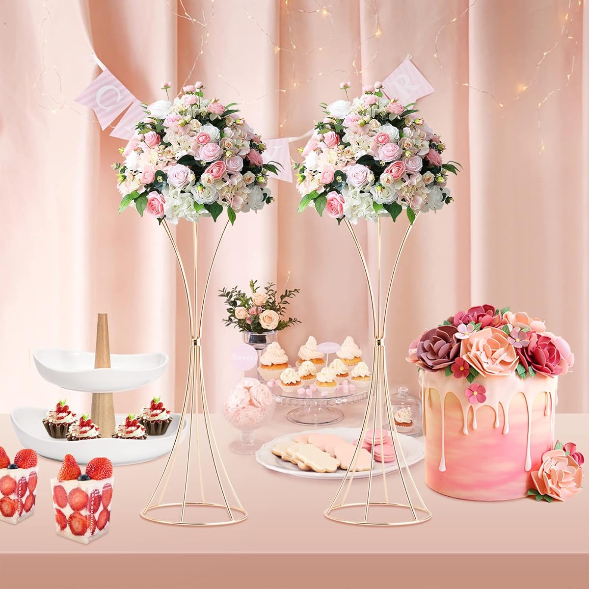 2pcs 31.1inch Gold Vase for Centerpieces Wedding Centerpieces Table Flower Arrangement Stand Wedding Aisle Decoration Reception Decoration