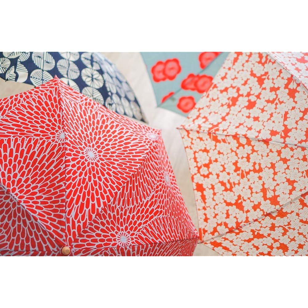 Made in Japan Isago Pattern Folding Umbrella 50cm For Both Sunny and Rainy Days Women's 2 Tier Folding Umbrella Furoshiki Japanese Pattern UV Protection Komiya Shoten