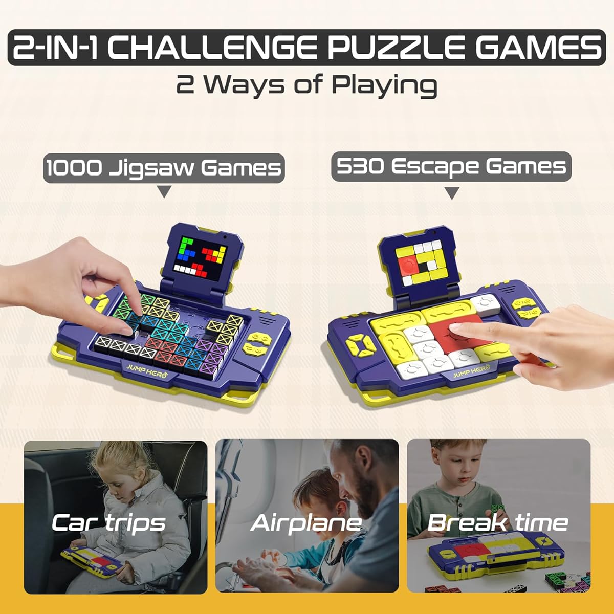 Microworld Super Slide Puzzle Game 2 in 1 Challenge Brain Teaser Puzzle 1500+ Levels Travel Games for Kids STEM Fun Games for Failure Road Trip & Car Ride Handheld (USB Charging)