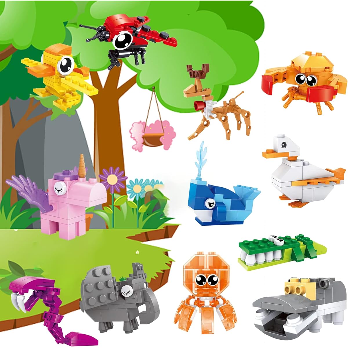 Jellydog Toy Party Favors Goodie Bags for Kids 12 Pieces Mini Building Blocks Animals Building Set Stem Toy Assorted Building Blocks Set Birthday Party Gift Goodie Bag Favor Cake Topper