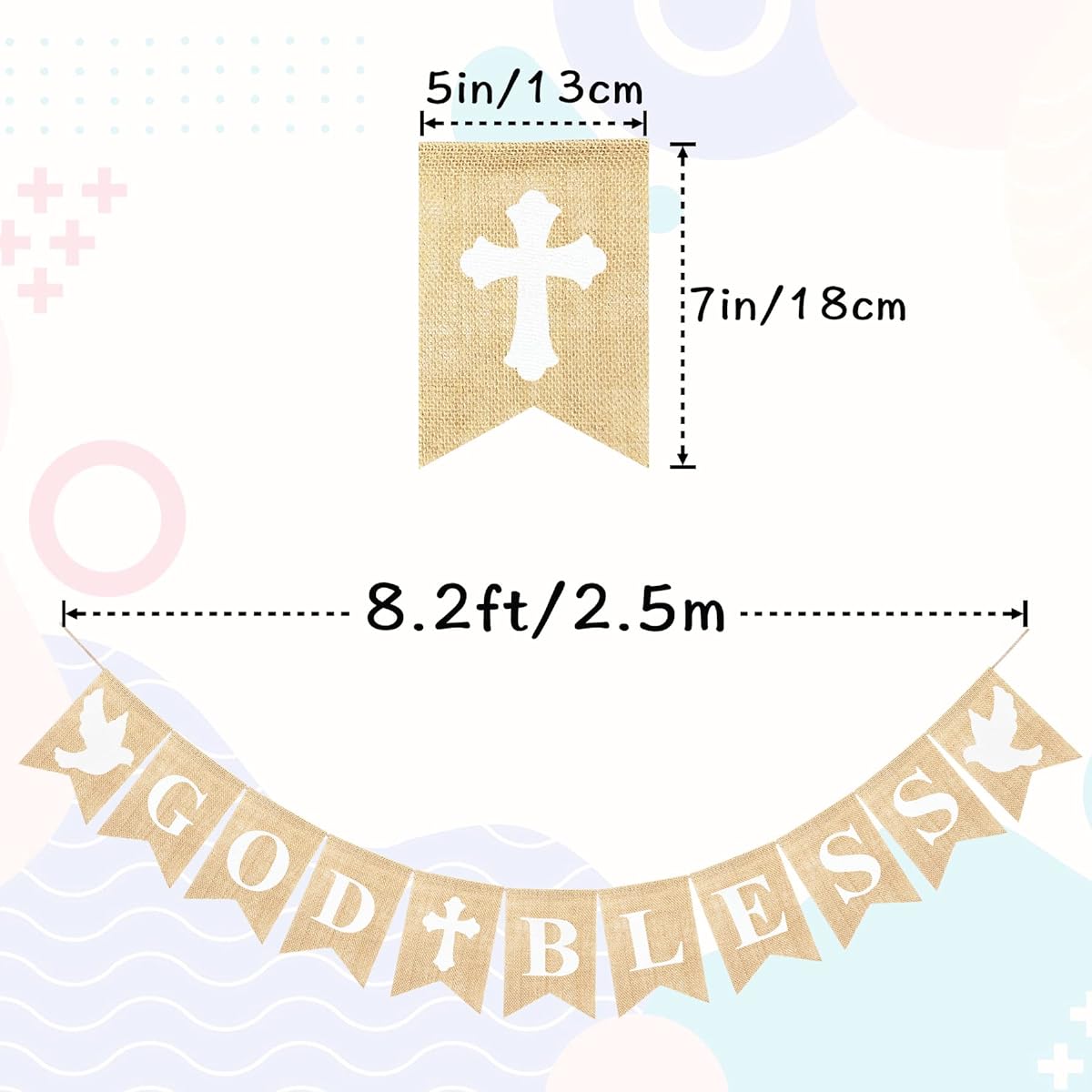 VILIFEVER God Blessing Flag with Cross Baby Boys Girls Baptism Decoration First Communion Flag First Communion Decorations Baby Shower Wedding Birthday Party Favors