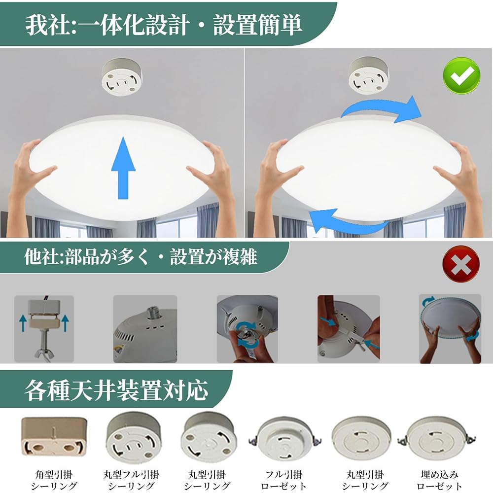 Coizabera LED Ceiling Light, 6 Tatami Mats, Set of 2, 24W Electric Fluorescent Light, 3000lm, Dimmable Color, Remote Control Included, Small Light Bulb Night Light, Ceiling Light Fixture, Ceiling Light, For Bedroom/Living Room/Kitchen/Study/Entrance/Hall