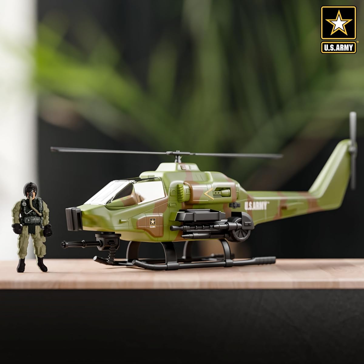 US Army AH-64 Apache Helicopter Toy & Soldier Action Figure Set - Hand Drive Military Army Toy Helicopter with Sound 3+