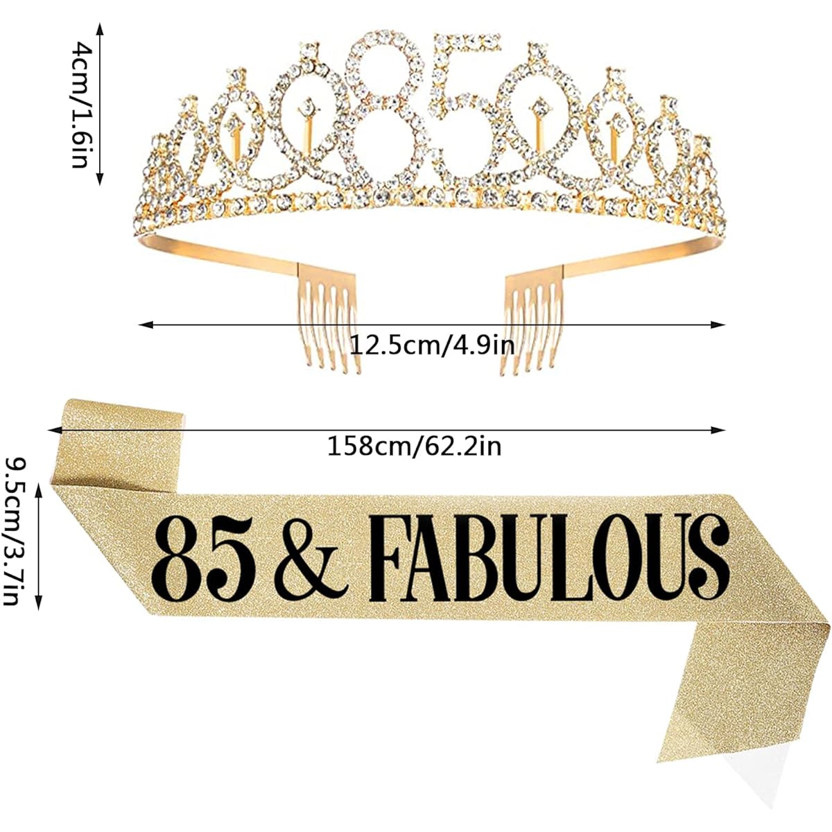 UVATAHONA 85th Birthday Sash and Tiara for Women 85 & Fabulous Sash and Crown 85th Birthday Decoration Gift for Women Queen Party Favors Supplies Gold