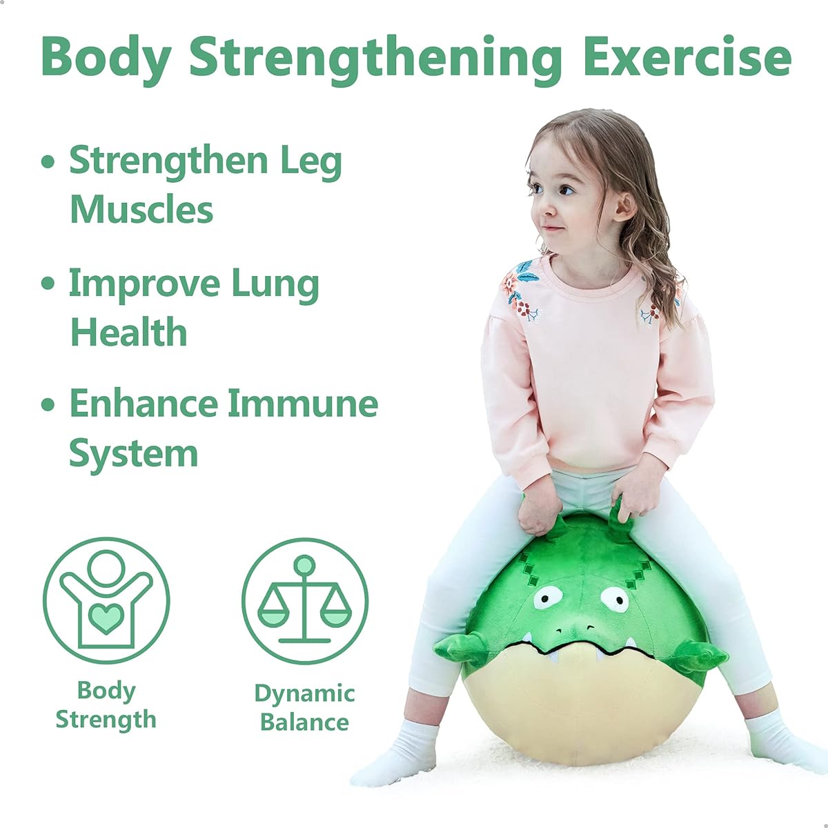 iPlay, iLearn Bouncy Pals Toddler Gator Hopper Ball with Handles, Kids Plush Bouncing Toy, Inflatable Hopping Animal with Pump, Spring Outdoor Sit Jump Birthday Gift for 2 3 4 5 6 Year Old Boys Kids