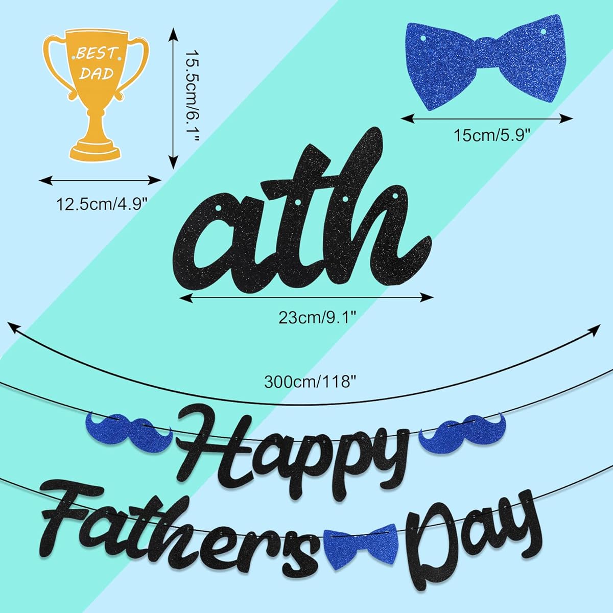 HOWAF Father's Day Black Glitter Banner Happy Father's Day Party Backdrop Banner Decoration Glitter Garland Banner for Dad's Birthday Party Favors Photo Booth Supplies